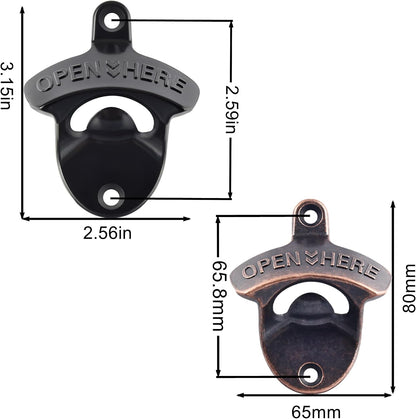 Beer Bottle Opener Wall Mounted Rustic and Black with Screws 2 PCS