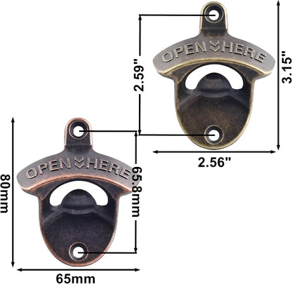 Beer Bottle Opener Wall Mounted Rustic and Black with Screws 2 PCS