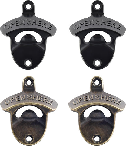 Beer Bottle Opener Wall Mounted Rustic and Black with Screws 2 PCS