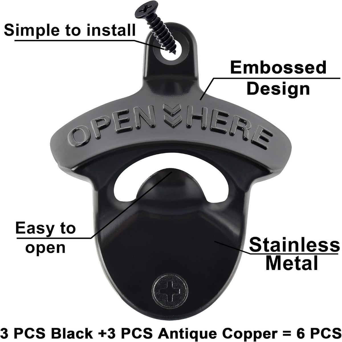 Beer Bottle Opener Wall Mounted Rustic and Black with Screws 2 PCS