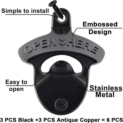Beer Bottle Opener Wall Mounted Rustic and Black with Screws 2 PCS