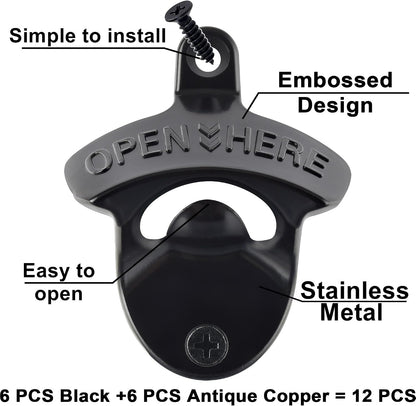 Beer Bottle Opener Wall Mounted Rustic and Black with Screws 2 PCS