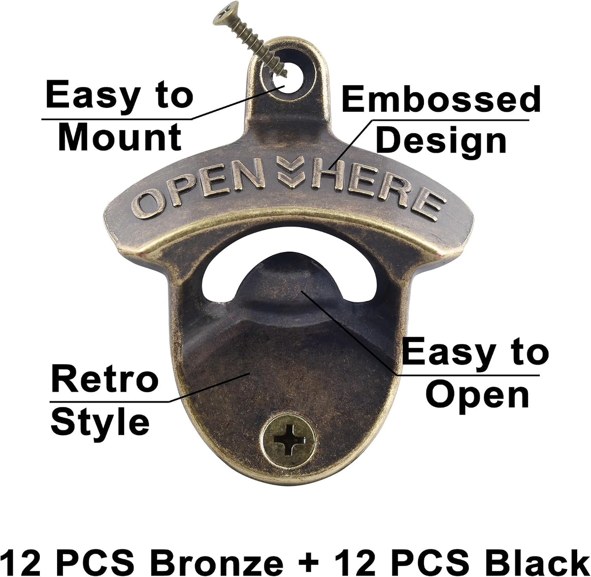 Beer Bottle Opener Wall Mounted Rustic and Black with Screws 2 PCS