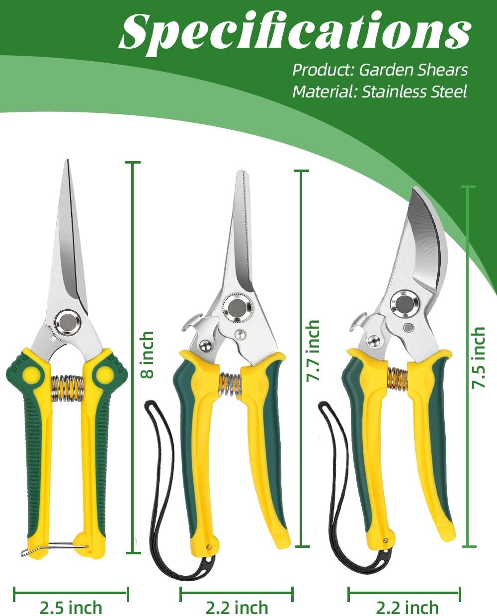 3 Pack Garden Pruning Shears Scissors Clippers (Yellow)
