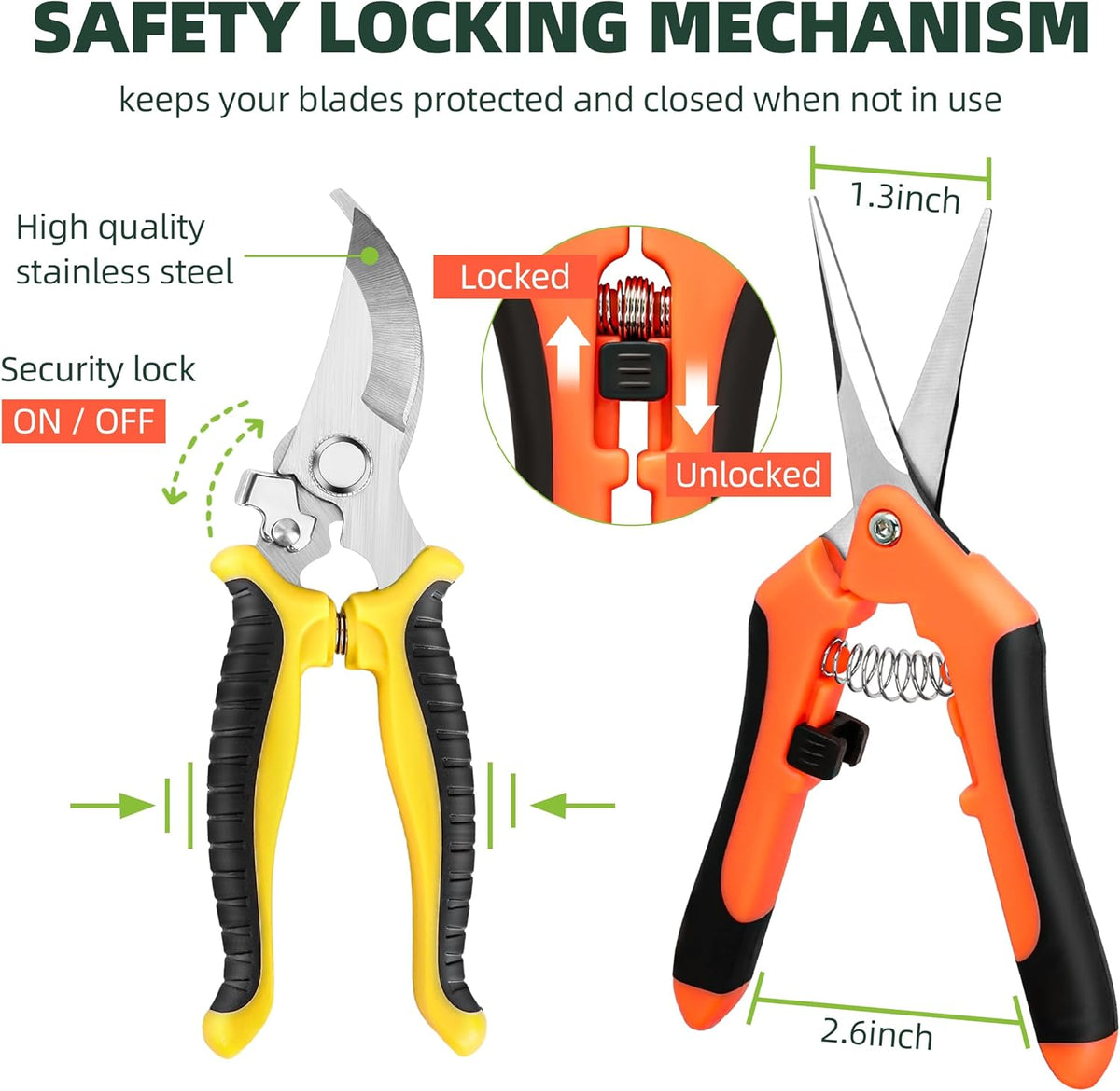 3 Pack Garden Pruning Shears Scissors Clippers (Yellow)
