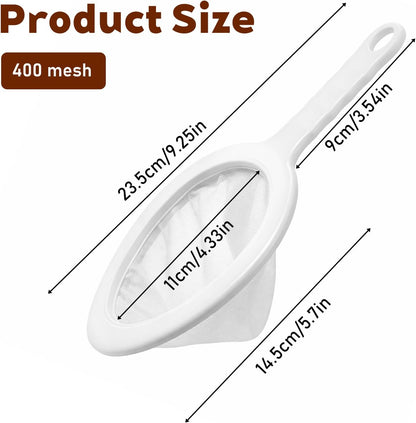 Ultra-Fine Nylon Mesh Strainer 5.51 Inch, Kitchen Food Yogurt Mesh Sieve, Plastic Sieve Fine Mesh with Handle, Mini Brine Shrimp Separation for Filtering Juice Milk Soy Coffee Honey Wine (400 mesh)
