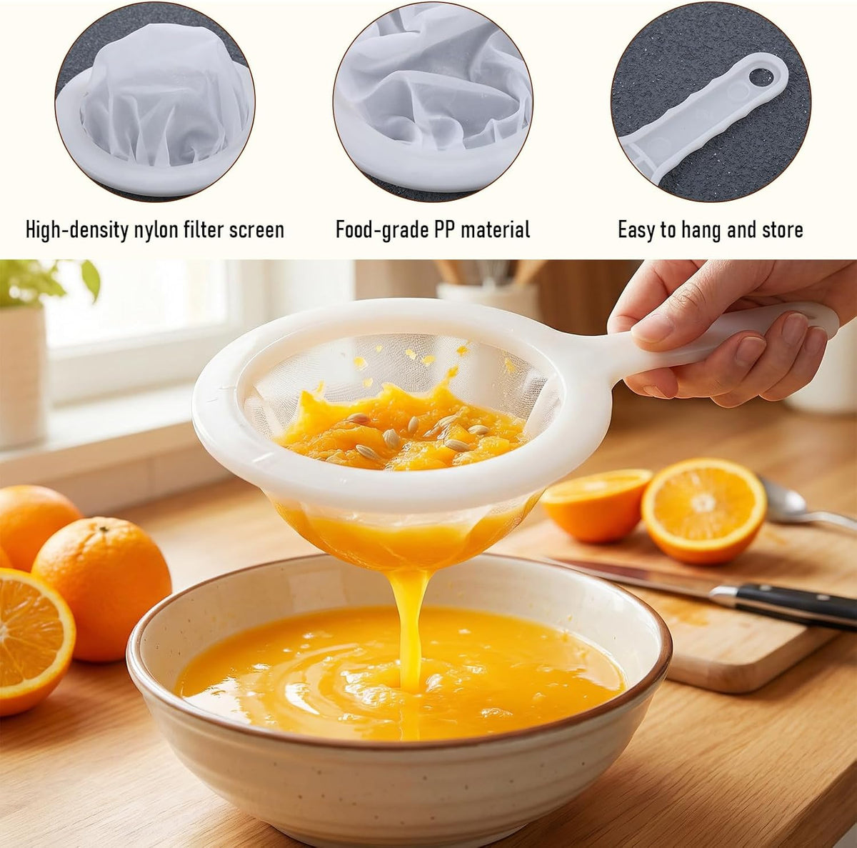 Ultra-Fine Nylon Mesh Strainer 5.51 Inch, Kitchen Food Yogurt Mesh Sieve, Plastic Sieve Fine Mesh with Handle, Mini Brine Shrimp Separation for Filtering Juice Milk Soy Coffee Honey Wine (400 mesh)