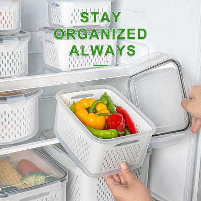 Fruit Storage Containers for Fridge with Removable Colander, Airtight Food Storage Container, Dishwasher Safe Produce Saver for Refrigerator, Keep Berry Fruit Fresh Longer 4 pcs Small Clear