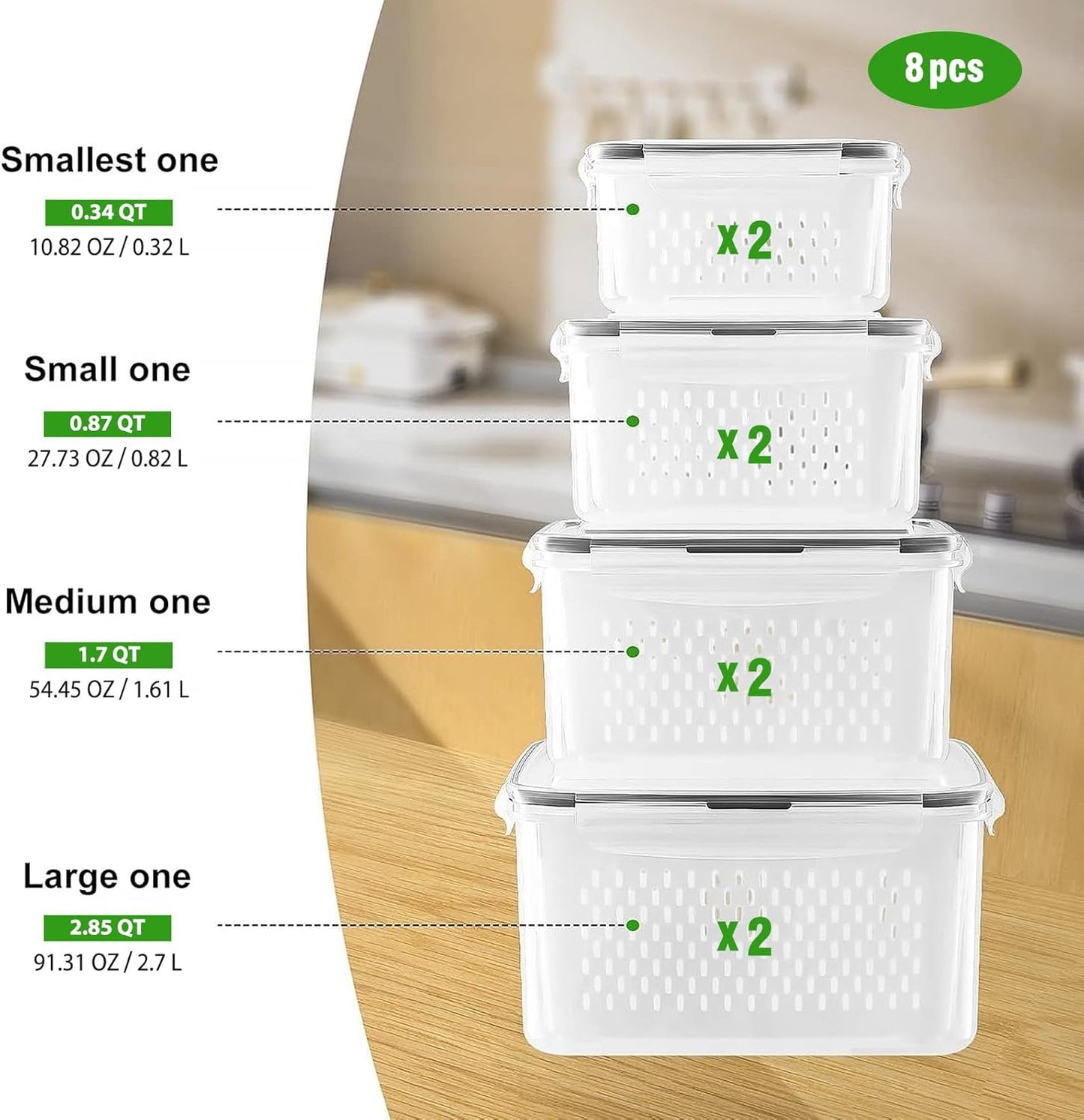 Fruit Storage Containers for Fridge with Removable Colander, Airtight Food Storage Container, Dishwasher Safe Produce Saver for Refrigerator, Keep Berry Fruit Fresh Longer 4 pcs Small Clear