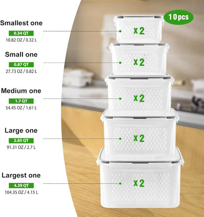 Fruit Storage Containers for Fridge with Removable Colander, Airtight Food Storage Container, Dishwasher Safe Produce Saver for Refrigerator, Keep Berry Fruit Fresh Longer 4 pcs Small Clear