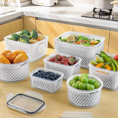 Fruit Storage Containers for Fridge with Removable Colander, Airtight Food Storage Container, Dishwasher Safe Produce Saver for Refrigerator, Keep Berry Fruit Fresh Longer 4 pcs Small Clear