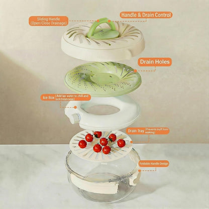 Fruit Washing Bowl with Strainer, 2-in-1 Berry Container for Fridge, Produce Storage Container with Drain Basket, Colander for Rice, Vegetables & Pasta, BPA Free