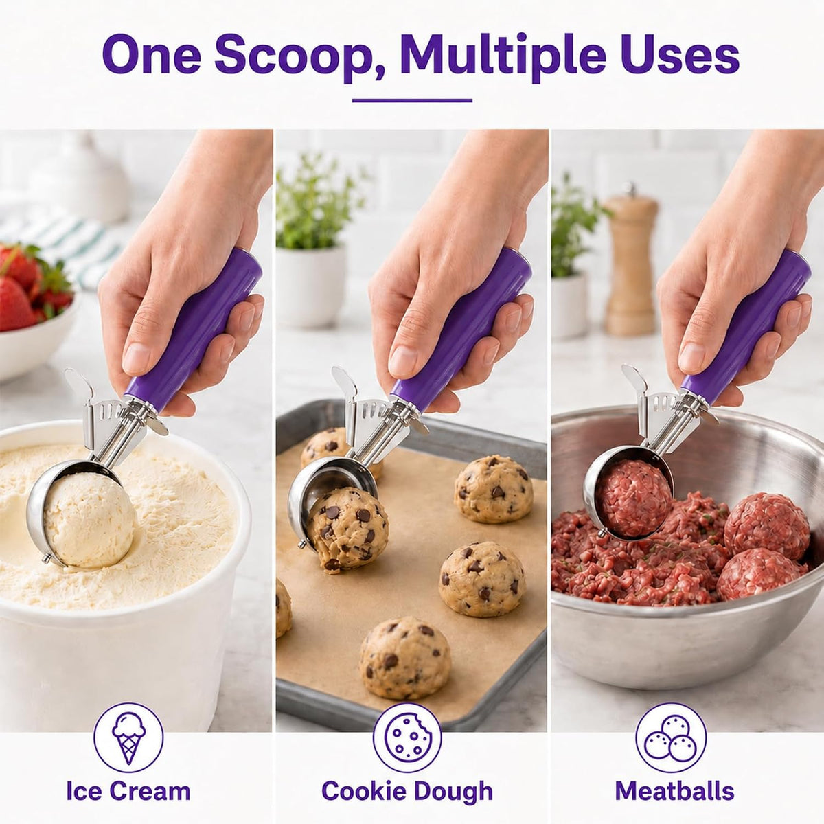 Ice Cream Scoop, Small Size Cookie Scoop with Trigger for Meatballs Melon