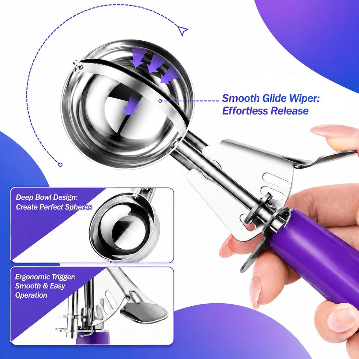 Ice Cream Scoop, Small Size Cookie Scoop with Trigger for Meatballs Melon