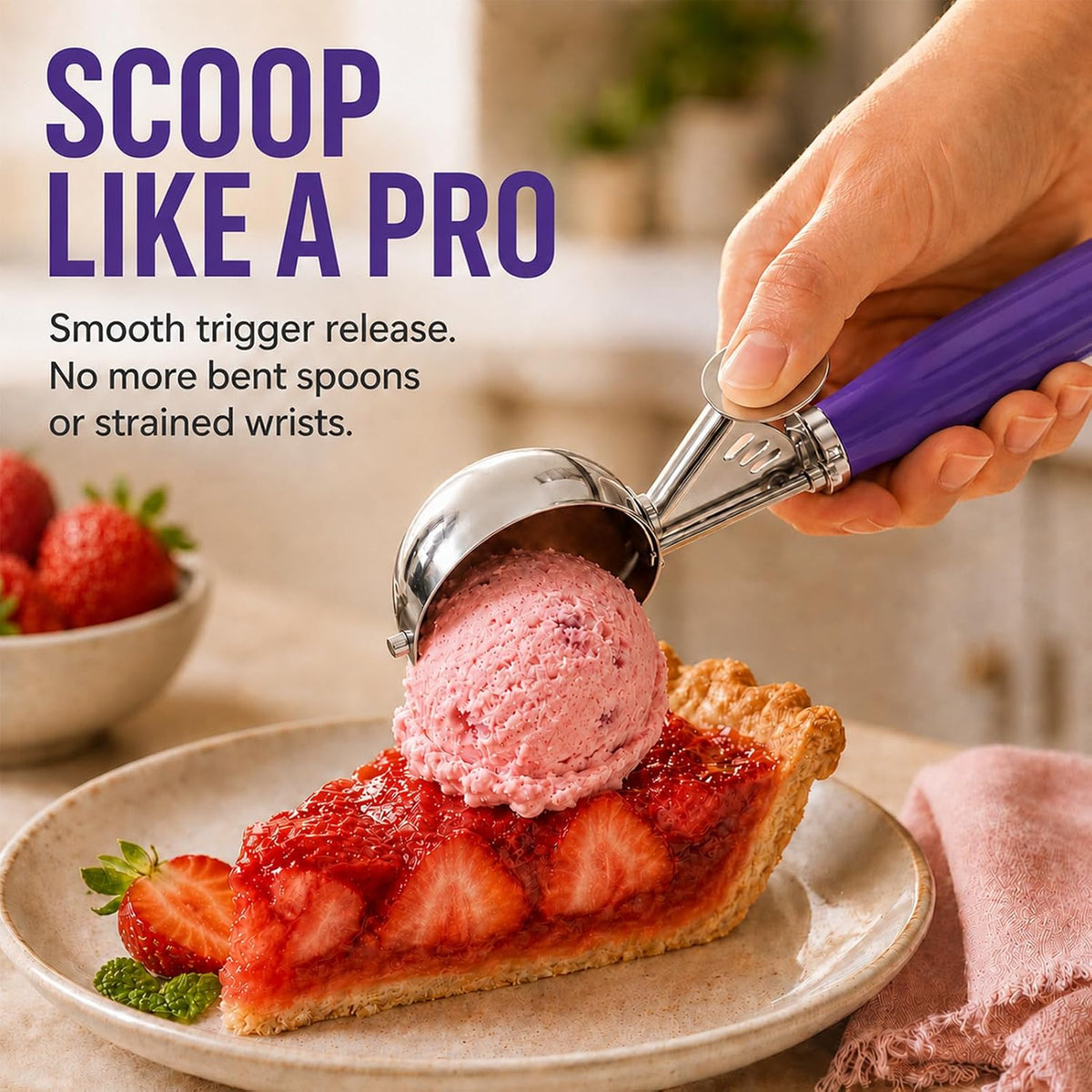 Ice Cream Scoop, Small Size Cookie Scoop with Trigger for Meatballs Melon