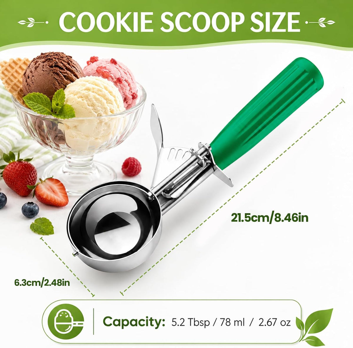 Ice Cream Scoop, Small Size Cookie Scoop with Trigger for Meatballs Melon