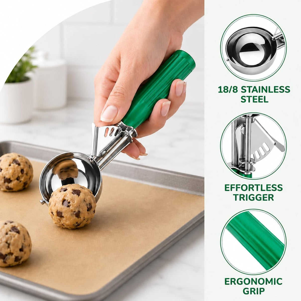 Ice Cream Scoop, Small Size Cookie Scoop with Trigger for Meatballs Melon