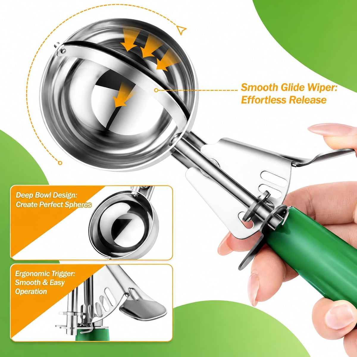 Ice Cream Scoop, Small Size Cookie Scoop with Trigger for Meatballs Melon