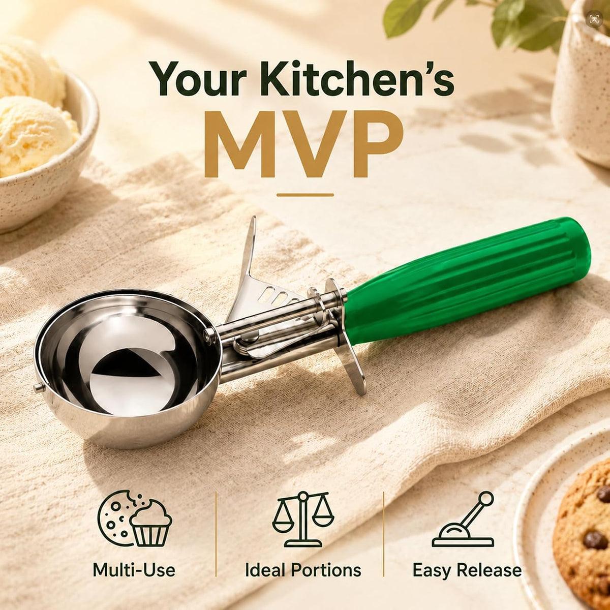 Ice Cream Scoop, Small Size Cookie Scoop with Trigger for Meatballs Melon