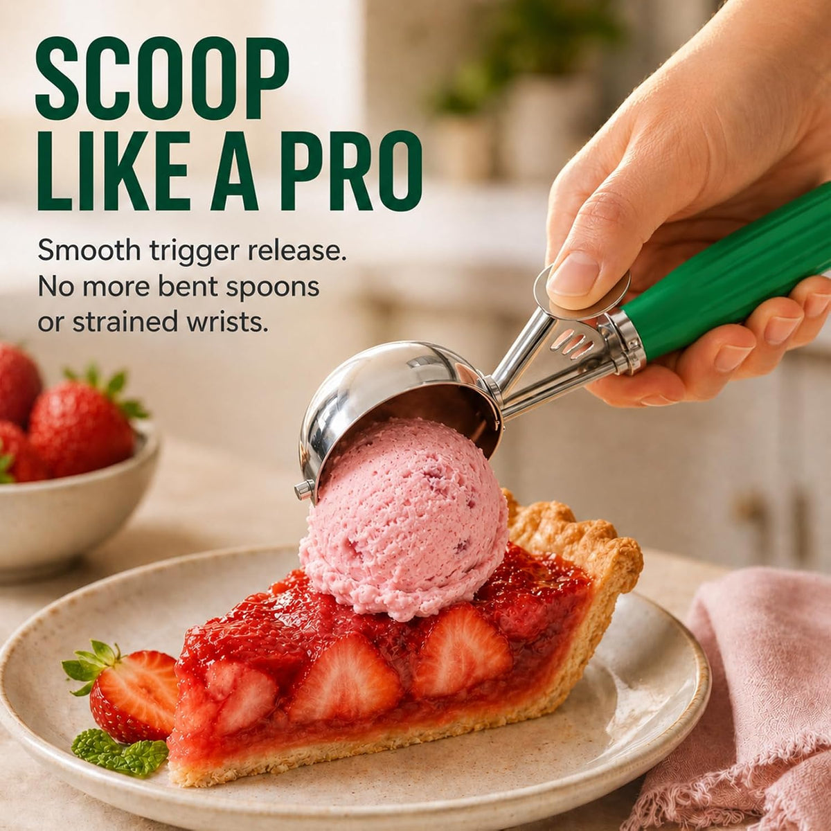 Ice Cream Scoop, Small Size Cookie Scoop with Trigger for Meatballs Melon