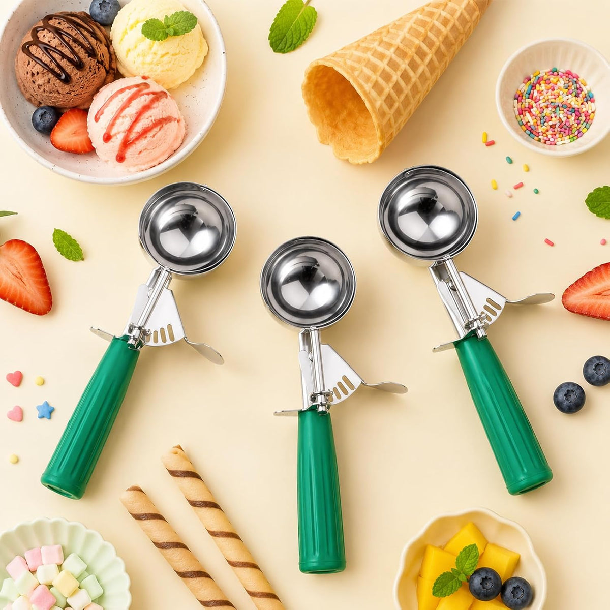 Ice Cream Scoop, Small Size Cookie Scoop with Trigger for Meatballs Melon