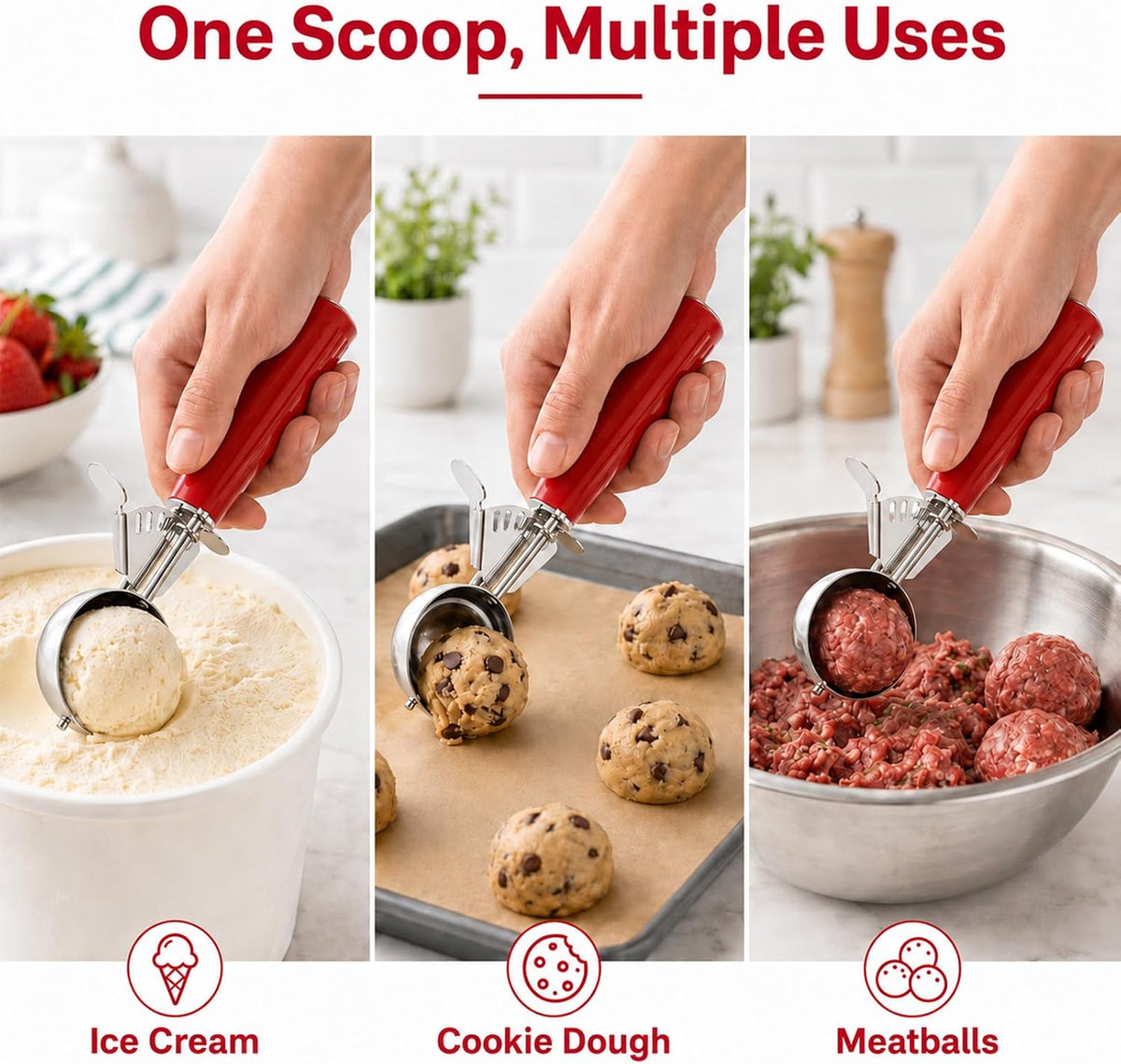 Ice Cream Scoop, Small Size Cookie Scoop with Trigger for Meatballs Melon