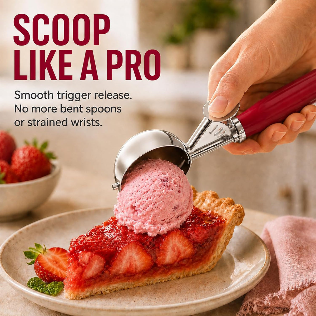 Ice Cream Scoop, Small Size Cookie Scoop with Trigger for Meatballs Melon