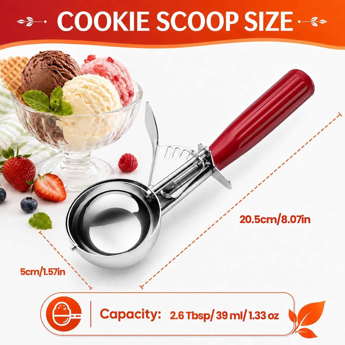 Ice Cream Scoop, Small Size Cookie Scoop with Trigger for Meatballs Melon