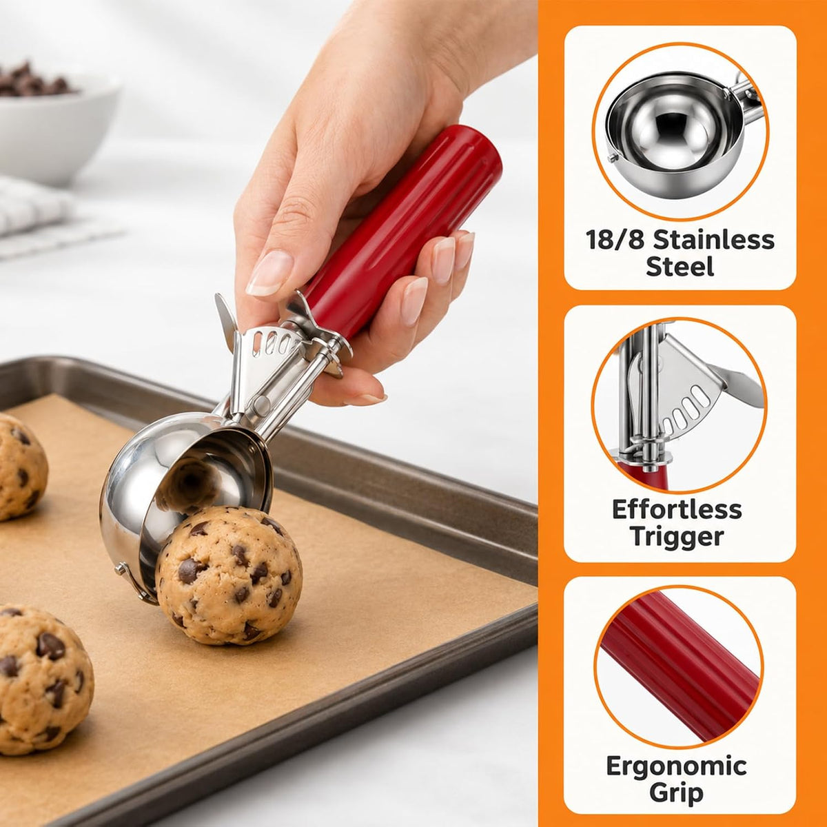 Ice Cream Scoop, Small Size Cookie Scoop with Trigger for Meatballs Melon