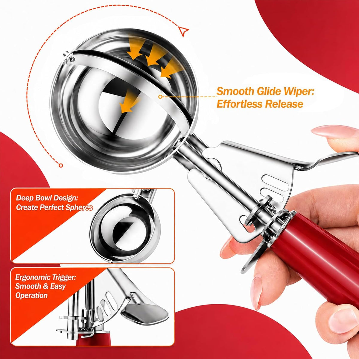 Ice Cream Scoop, Small Size Cookie Scoop with Trigger for Meatballs Melon