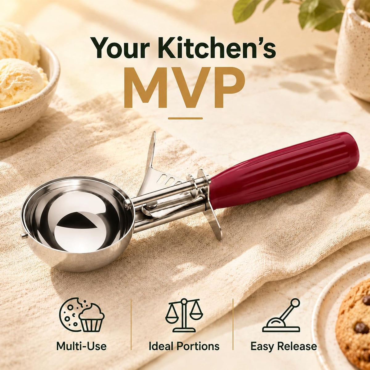 Ice Cream Scoop, Small Size Cookie Scoop with Trigger for Meatballs Melon