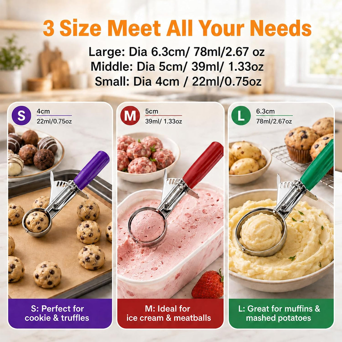 Ice Cream Scoop, Small Size Cookie Scoop with Trigger for Meatballs Melon