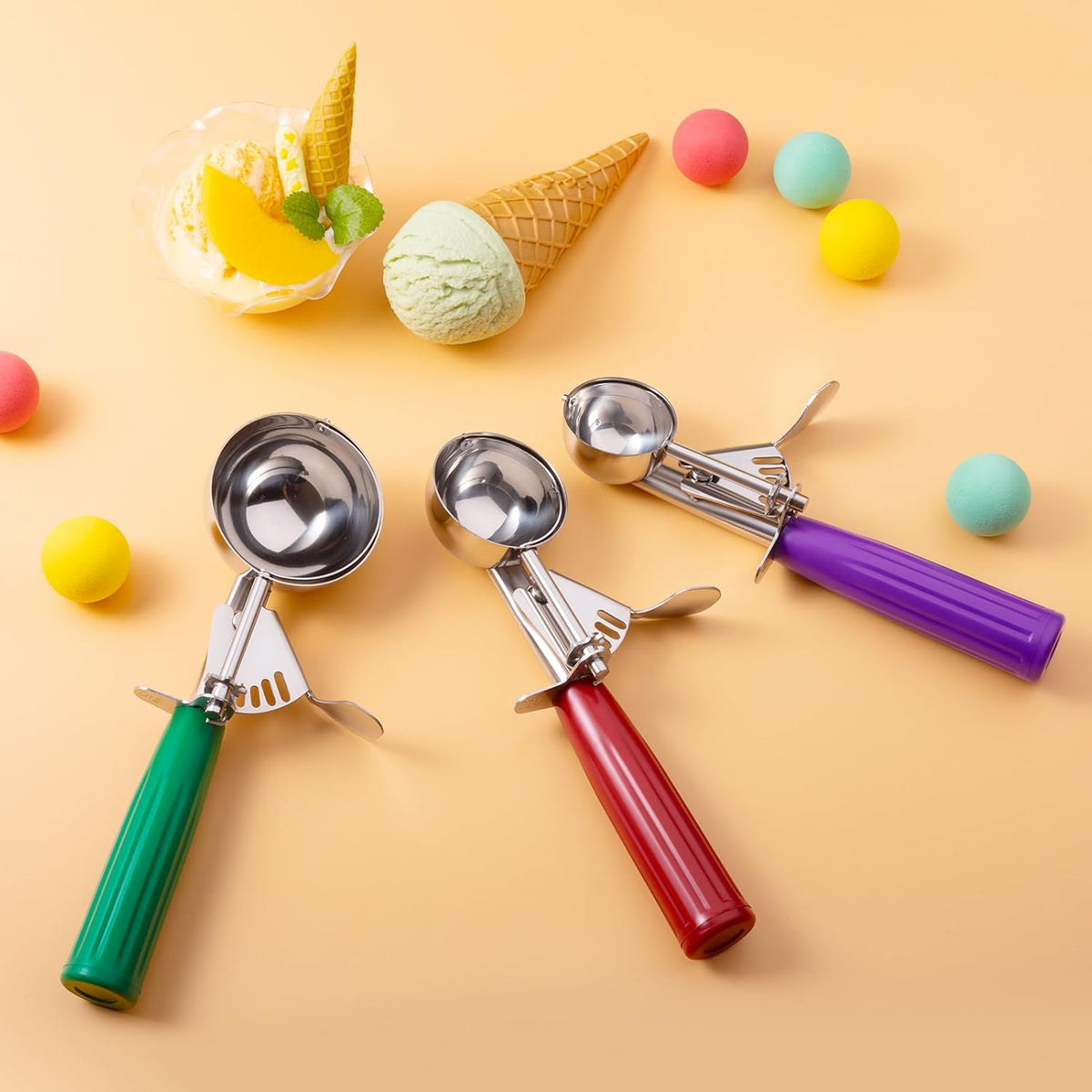 Ice Cream Scoop, Small Size Cookie Scoop with Trigger for Meatballs Melon