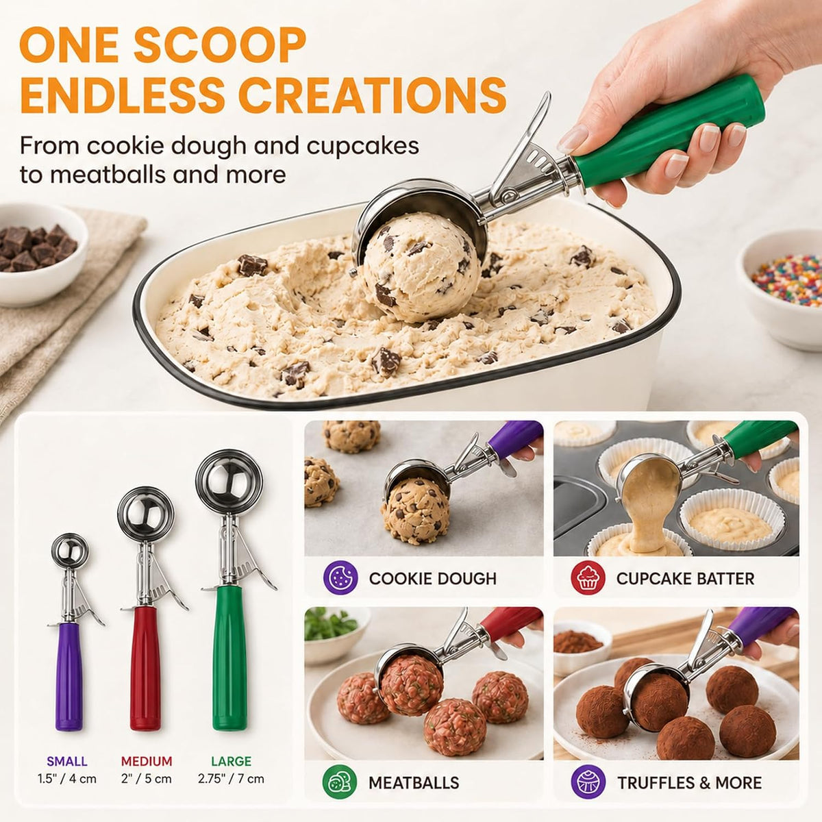 Ice Cream Scoop, Small Size Cookie Scoop with Trigger for Meatballs Melon
