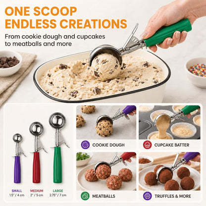 Ice Cream Scoop, Small Size Cookie Scoop with Trigger for Meatballs Melon
