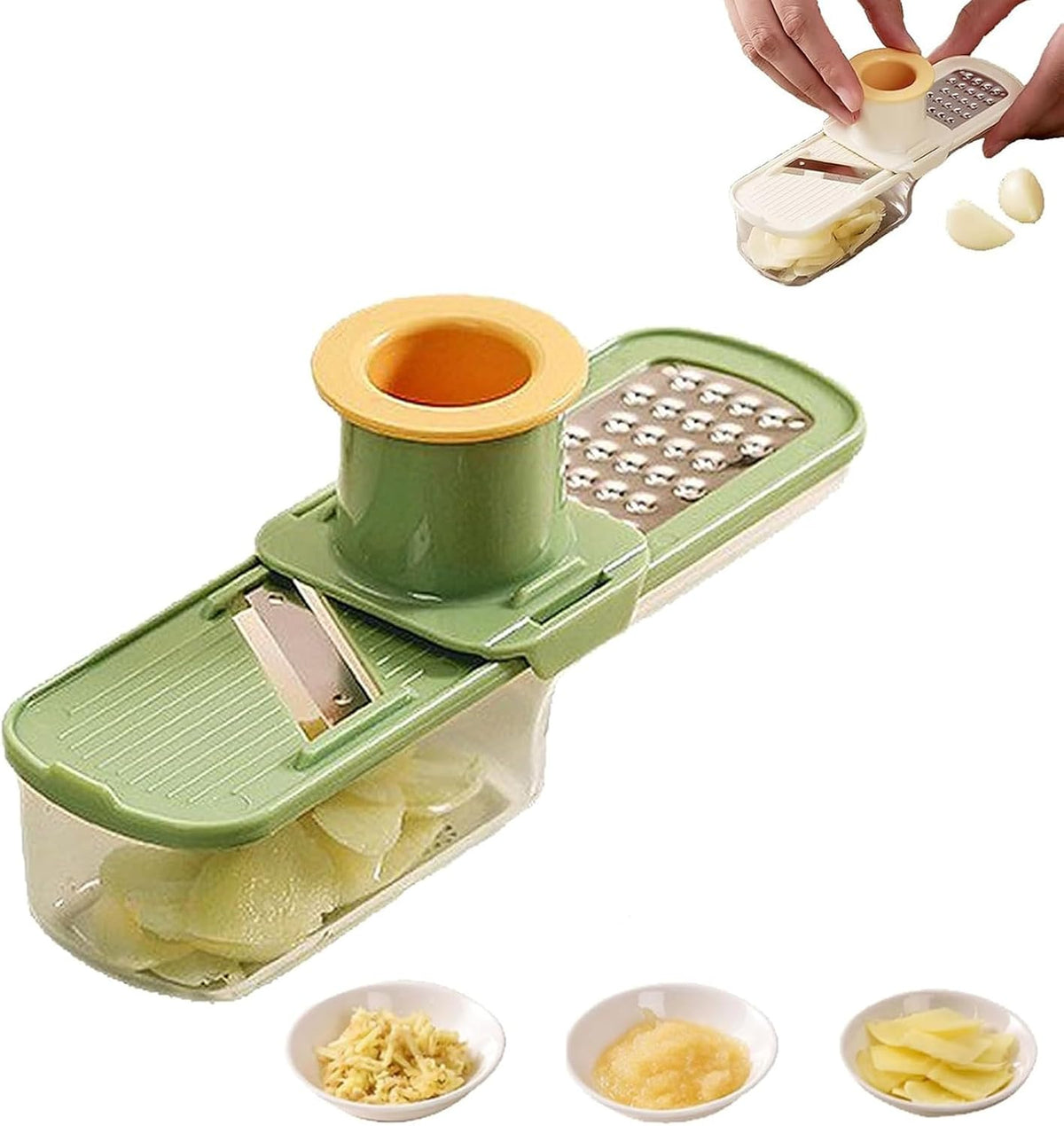 3-in-1 Stainless Steel Garlic Grinder Slicer Shredder Easy Clean Safe Kitchen Food Cutter with Hand Guard