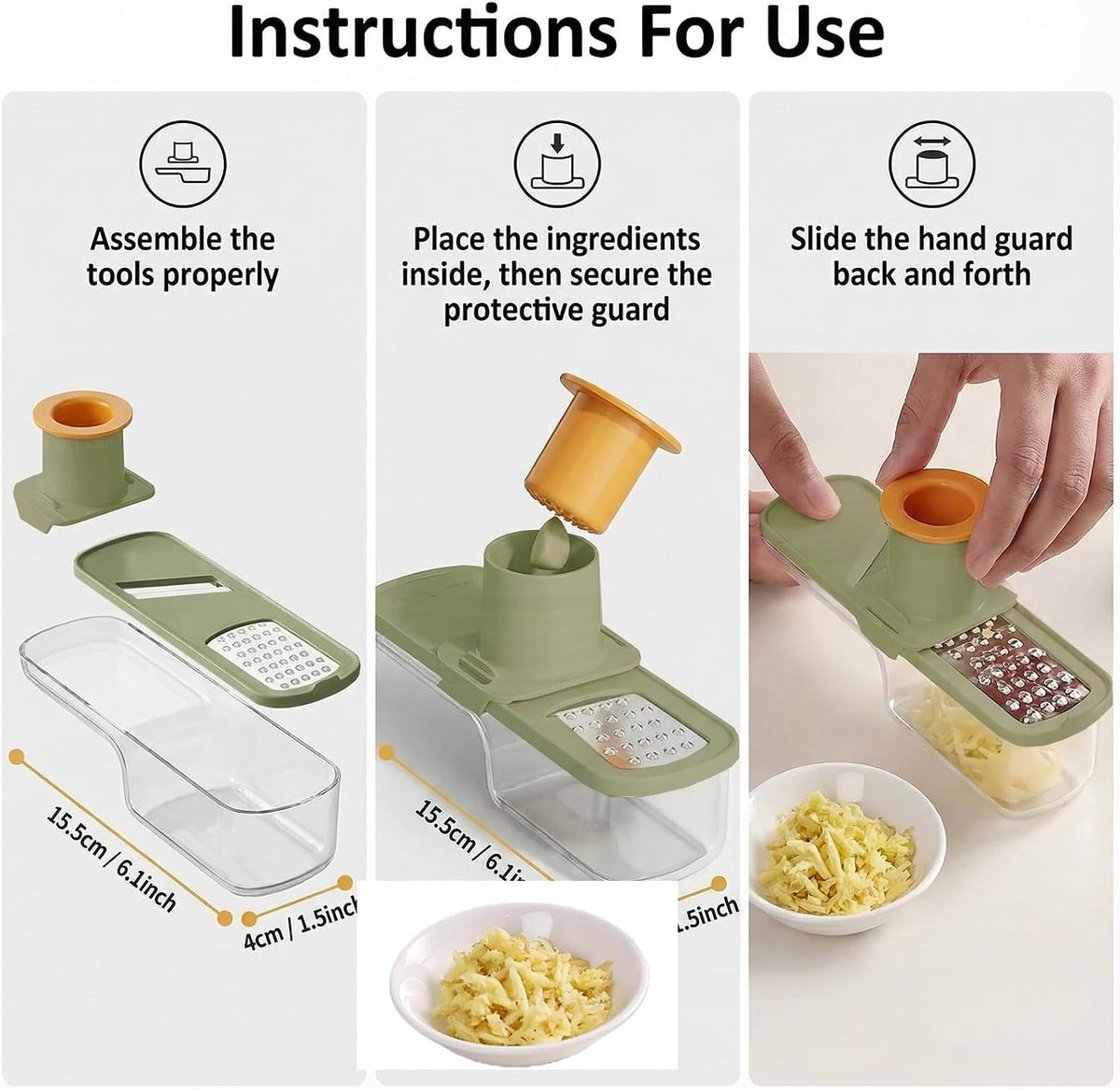 3-in-1 Stainless Steel Garlic Grinder Slicer Shredder Easy Clean Safe Kitchen Food Cutter with Hand Guard