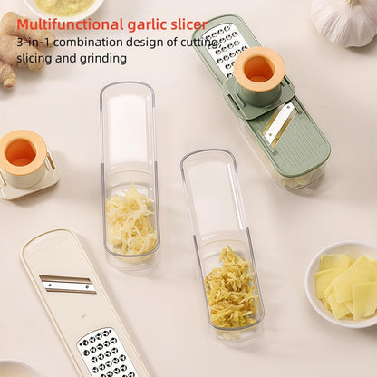 3-in-1 Stainless Steel Garlic Grinder Slicer Shredder Easy Clean Safe Kitchen Food Cutter with Hand Guard