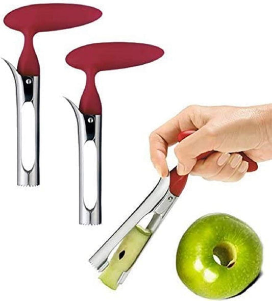 2 PACK - Apple Corer Lever Tool Stainless Steel Pear Fruit Seed Remover Cherry Red Grip with Serrated Blade