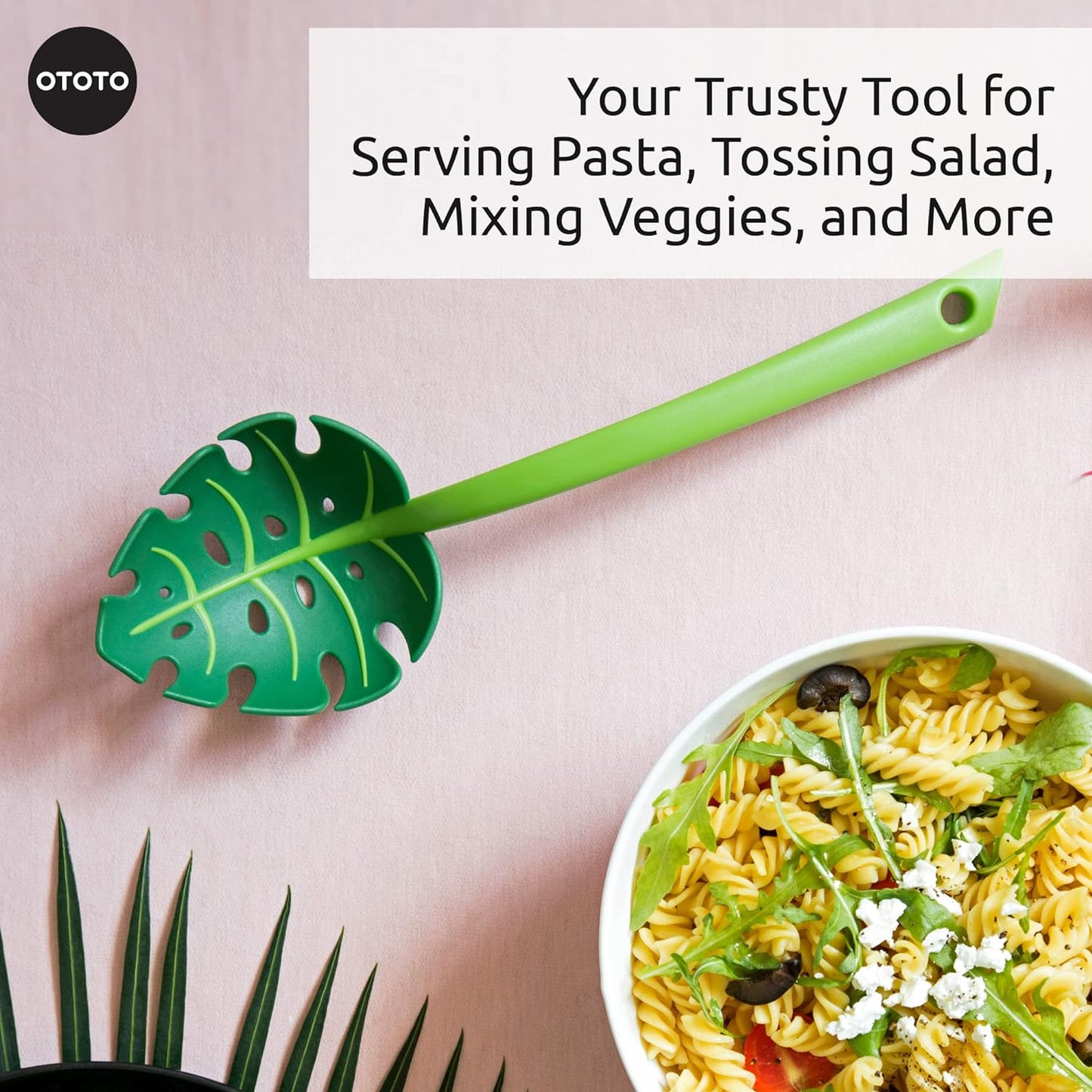 Pasta Spoon - Spaghetti Spoon, Pasta Fork, Pasta Server, Monstera Ladle - Dishwasher Safe & Heat Resistant - Fun Kitchen Gadgets, Unique Gifts for Cooking (Jungle Spoon)