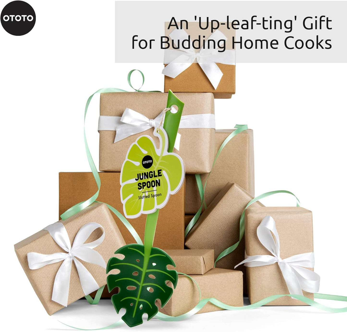 Pasta Spoon - Spaghetti Spoon, Pasta Fork, Pasta Server, Monstera Ladle - Dishwasher Safe & Heat Resistant - Fun Kitchen Gadgets, Unique Gifts for Cooking (Jungle Spoon)