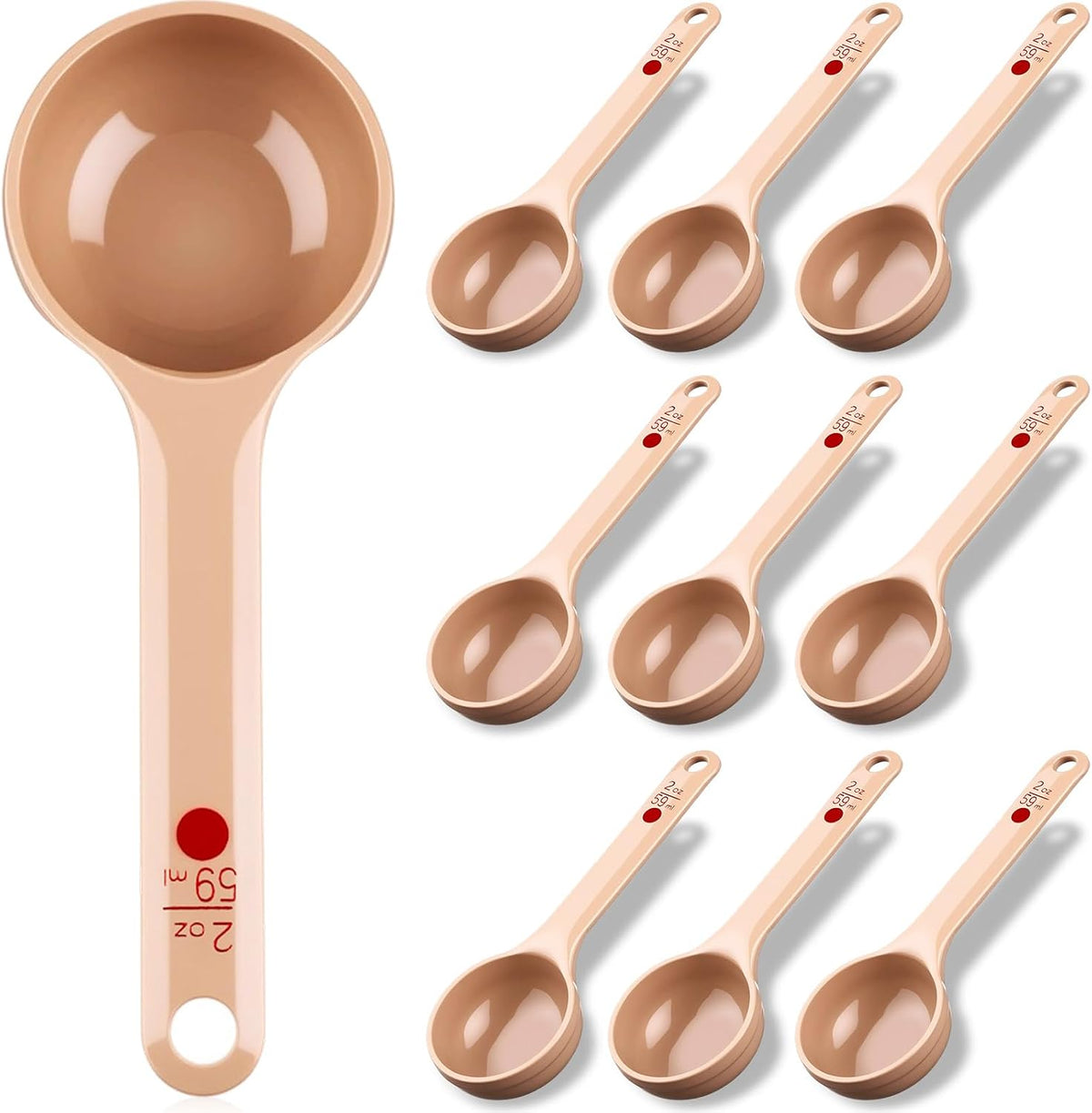 10 Pcs 2 oz Foodservice Products Measure Spoon with Short Handle Measuring Scoop Miser Food Grade Solid Portion Control Spoon for Oatmeal Creatine Coffee Grains Spices Powders(Red)