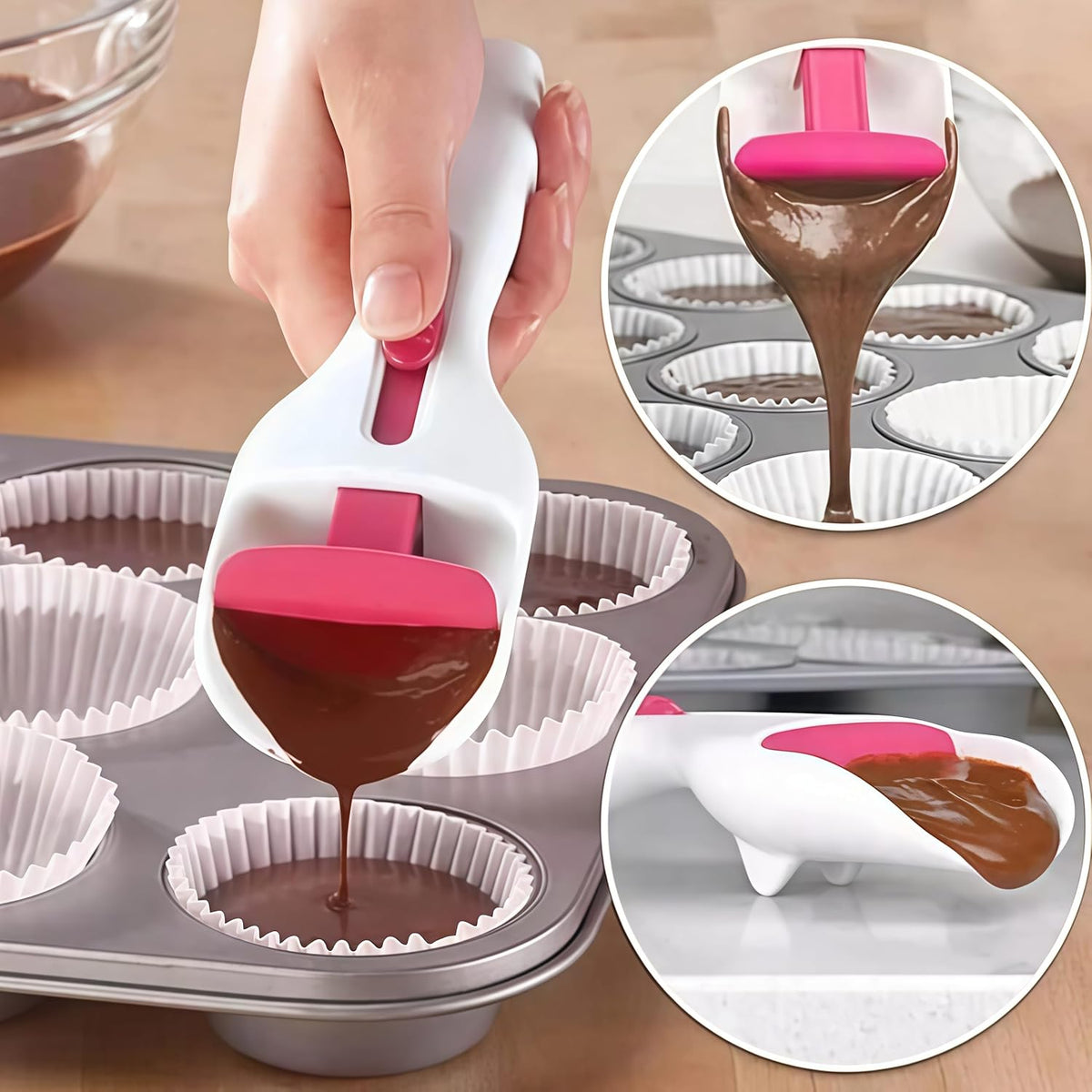 1pcs Cake Batter Distribution Scoop, One-Touch Sliding Button Dispenses Batter, Home Batter Dispenser Baking Tool