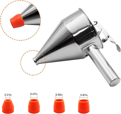 40oz Pancake Batter Dispenser, Stainless Steel Funnel Cake Dispenser with Stand Heavy Duty Baking Tool for Cupcake Waffles Cakes, Caliber: 0.31"/0.47"/0.55"/0.67"