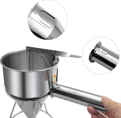 40oz Pancake Batter Dispenser, Stainless Steel Funnel Cake Dispenser with Stand Heavy Duty Baking Tool for Cupcake Waffles Cakes, Caliber: 0.31"/0.47"/0.55"/0.67"