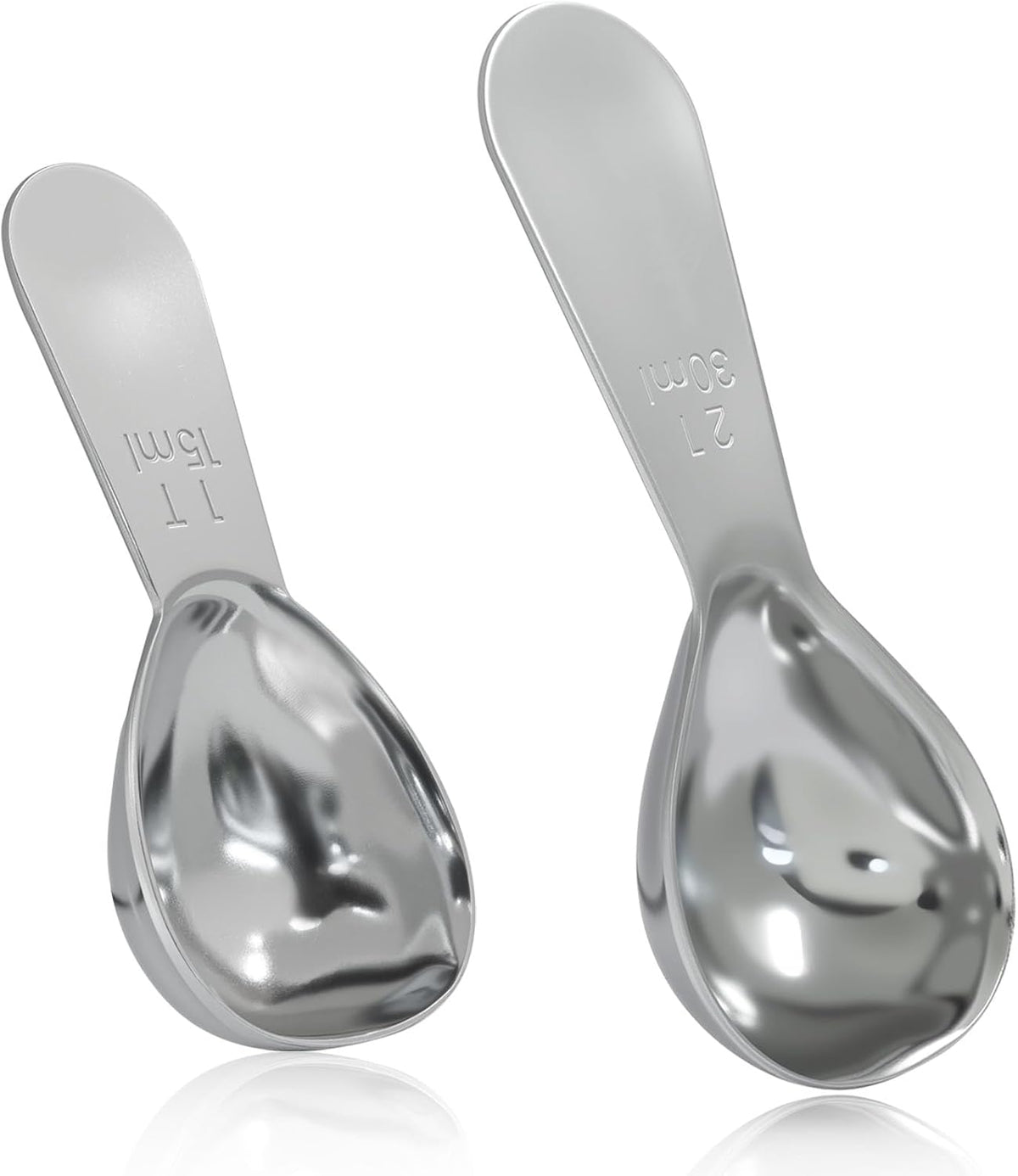 2Pcs Stainless Steel Coffee Scoop, 15ml+30ml | Short Handles, 1&2 Tablespoon Measure, Ergonomics Design, For Coffee, Loose Tea, Sugar, Flour