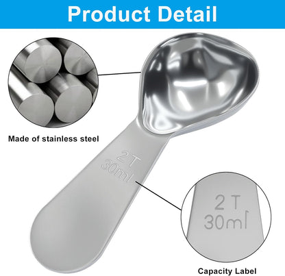 2Pcs Stainless Steel Coffee Scoop, 15ml+30ml | Short Handles, 1&2 Tablespoon Measure, Ergonomics Design, For Coffee, Loose Tea, Sugar, Flour