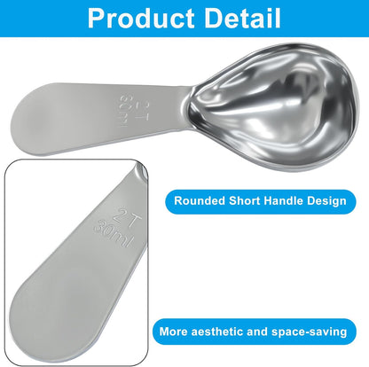 2Pcs Stainless Steel Coffee Scoop, 15ml+30ml | Short Handles, 1&2 Tablespoon Measure, Ergonomics Design, For Coffee, Loose Tea, Sugar, Flour