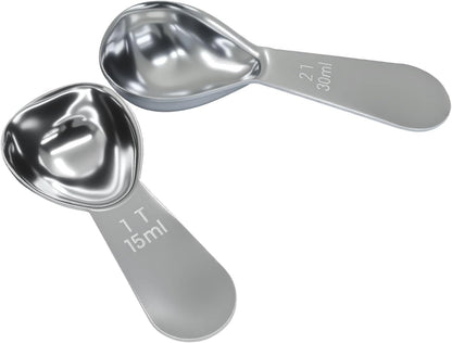 2Pcs Stainless Steel Coffee Scoop, 15ml+30ml | Short Handles, 1&2 Tablespoon Measure, Ergonomics Design, For Coffee, Loose Tea, Sugar, Flour