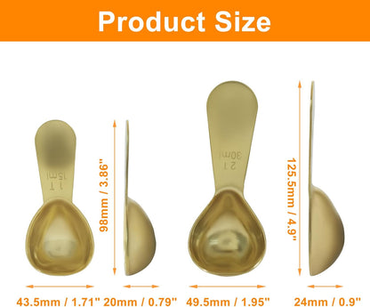 2Pcs Stainless Steel Coffee Scoop, 15ml+30ml | Short Handles, 1&2 Tablespoon Measure, Ergonomics Design, For Coffee, Loose Tea, Sugar, Flour